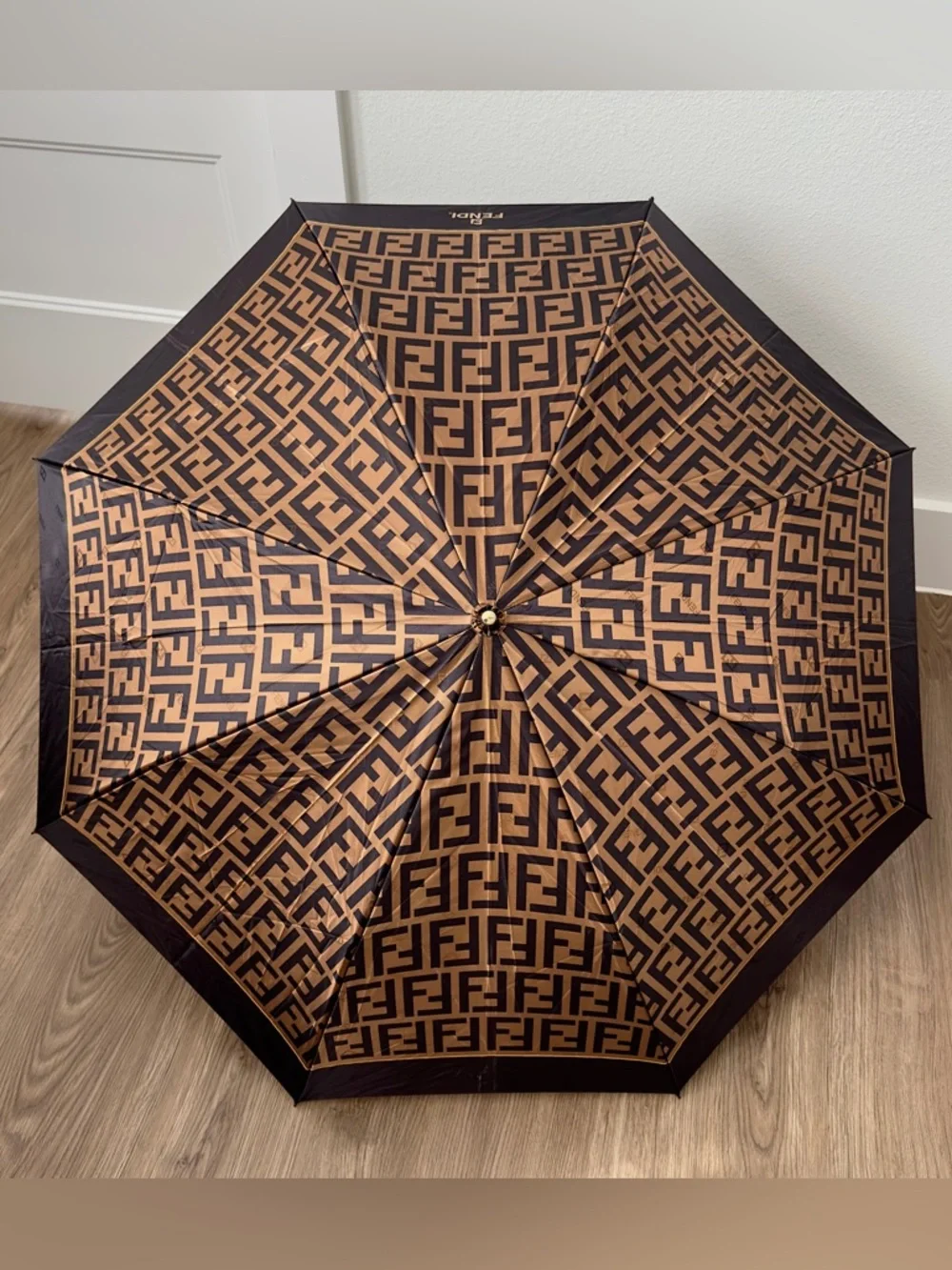 ✨Authentic FENDI Vintage FF Zucca Monogram Nylon Compact Umbrella Brown - Picture 6 of 15